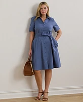 Lauren Ralph Plus Belted Cotton-Blend Shirtdress
