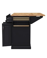 54" Kitchen Island Cart, Drop Leaf, Storage