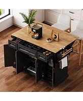 54" Kitchen Island Cart, Drop Leaf, Storage