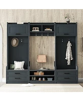 4-in-1 Hall Tree: Storage, Hooks, Drawers & Bench - Antique Blue