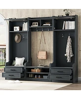 4-in-1 Hall Tree: Storage, Hooks, Drawers & Bench - Antique Blue