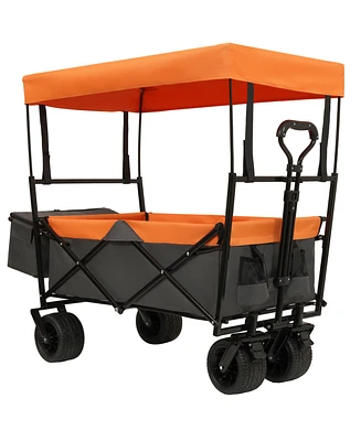 480Lbs Collapsible Wagon with Canopy, 7" All-Terrain Wheels, Orange