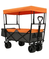480Lbs Collapsible Wagon with Canopy, 7" All-Terrain Wheels, Orange