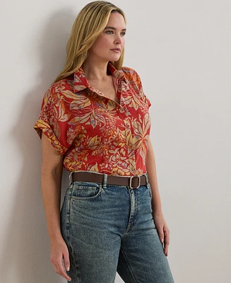 Lauren Ralph Plus Relaxed-Fit Floral Short-Sleeve Shirt