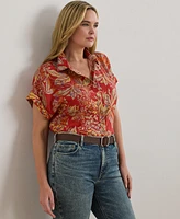 Lauren Ralph Plus Relaxed-Fit Floral Short-Sleeve Shirt
