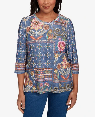Alfred Dunner Petite El Paso Mixed Pattern Floral Patch Top