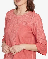Alfred Dunner Petite El Paso Diamond Textured Spliced Bell Sleeve Top
