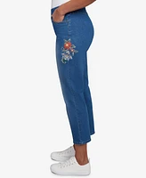 Alfred Dunner Petite El Paso Floral Vine Embroidered Denim Ankle Pants