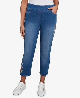 Alfred Dunner Petite El Paso Floral Vine Embroidered Denim Ankle Pants