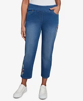 Alfred Dunner Petite El Paso Floral Vine Embroidered Denim Ankle Pants
