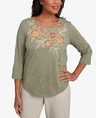 Alfred Dunner Petite Copper Canyon Scattered Sequin Floral Neck Top