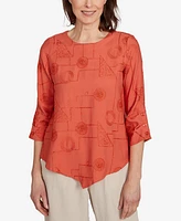 Alfred Dunner Petite Copper Canyon Metallic Embroidered Geometric Top