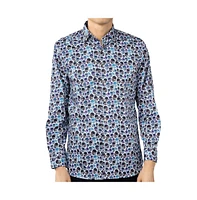 Luchiano Visconti Men's White with Teal Multicolor Skull shirt
