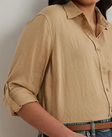 Lauren Ralph Plus 100% Linen Roll-Tab Shirt
