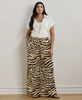 Lauren Ralph Plus Zebra-Print Linen Wide-Leg Pants
