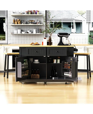 48" Kitchen Island w/ Stools, Power, Storage, Drop Leaf