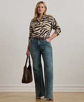 Lauren Ralph Plus Relaxed-Fit Zebra-Print Linen Shirt