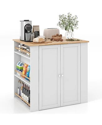 Modern Kitchen Island with Rubber Wood Countertop and Storage