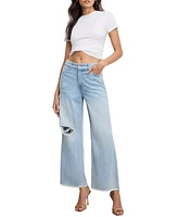 Good American Women's Weightless Skate Cropped Wide-Leg Jeans