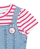 Sparkle & Shine Toddler and Little Girls 2-Piece Stripe T-Shirt Denim Jumper Dress Set