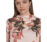 Calvin Klein Plus Printed Mock-Neck Cap-Sleeve Top