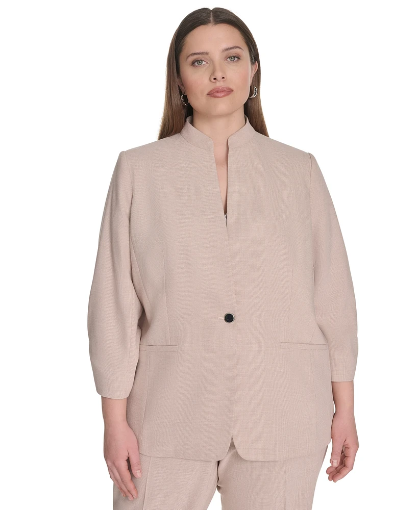 Calvin Klein Plus Novelty 3/4-Sleeve One-Button Jacket