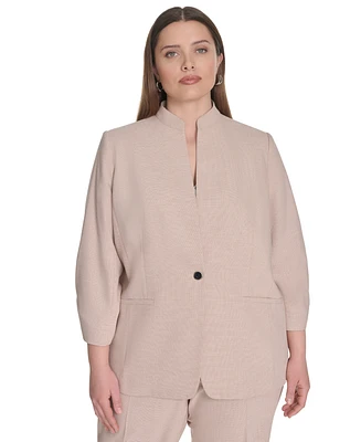Calvin Klein Plus Novelty 3/4-Sleeve One-Button Jacket