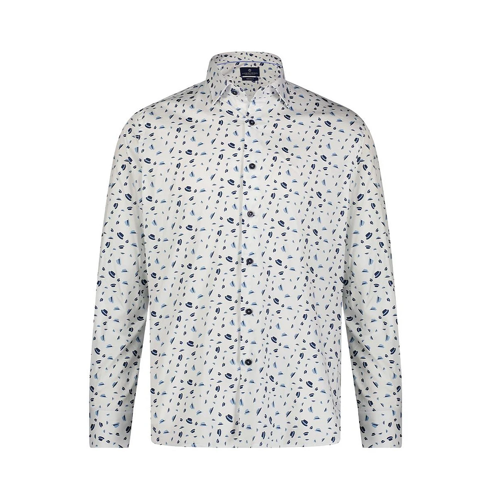 Luchiano Visconti Men's White and Blue Hat Print shirt