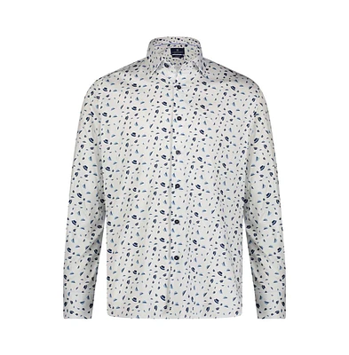 Luchiano Visconti Men's White and Blue Hat Print shirt