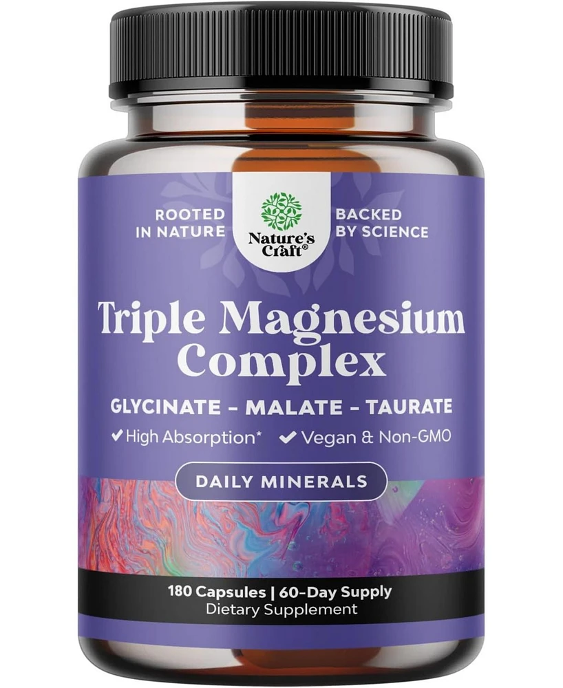 Triple Magnesium Complex | High Absorption Magnesium Taurate & Glycinate Malate Magnesium Blend for Overall Health | 180ct