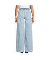 Lands' End Women's Lightweight Denim High Rise Relaxed Straight Pull On Pocket Jeans