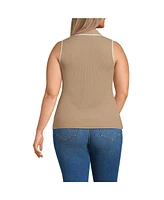 Lands' End Plus Drapey Rib Sleeveless Johnny Collar Polo Shirt