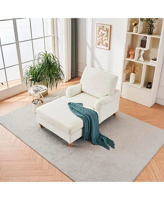 Modern Mid-Century Indoor Oversized Chaise Lounger Comfort Sleeper Sofa with Soild Wood Legs