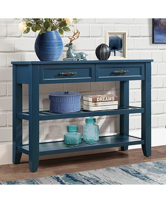 Mid-Century Navy Blue Console Sofa Table
