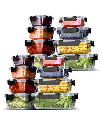 16 Airtight Leakproof Borosilicate Glass Food Storage Containers with Lids