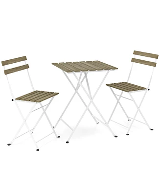3 Piece Patio Acacia Wood Bistro Set with Slatted Seat and Tabletop