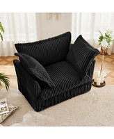 Black Corduroy Slipcovered Armchair with Pillows