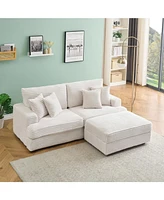 82 inches white corduroy sofa, storage feet +4 throw pillows, create a living room, office fashion new darling!