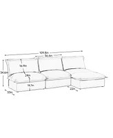 Armless Modular Sectional: Cream Chenille, Reversible Ottoman, Free Combination