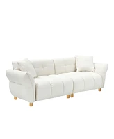 93.70 inches long, Teddy Sofa Fabric, with two matching pillows and three spacious and comfortable seats, for Apartment Office Living Room - Beige