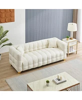 80 inches long, 21.7 inches deep, American body structure, technology fabric sofa, 3 seats waterproof and stain-proof, Beige anti-cat paw sofa
