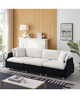 95.3 inches velvet black and white two throw pillows, spacious and comfortable 3 seat sofa, suitable for modern living room. black and white