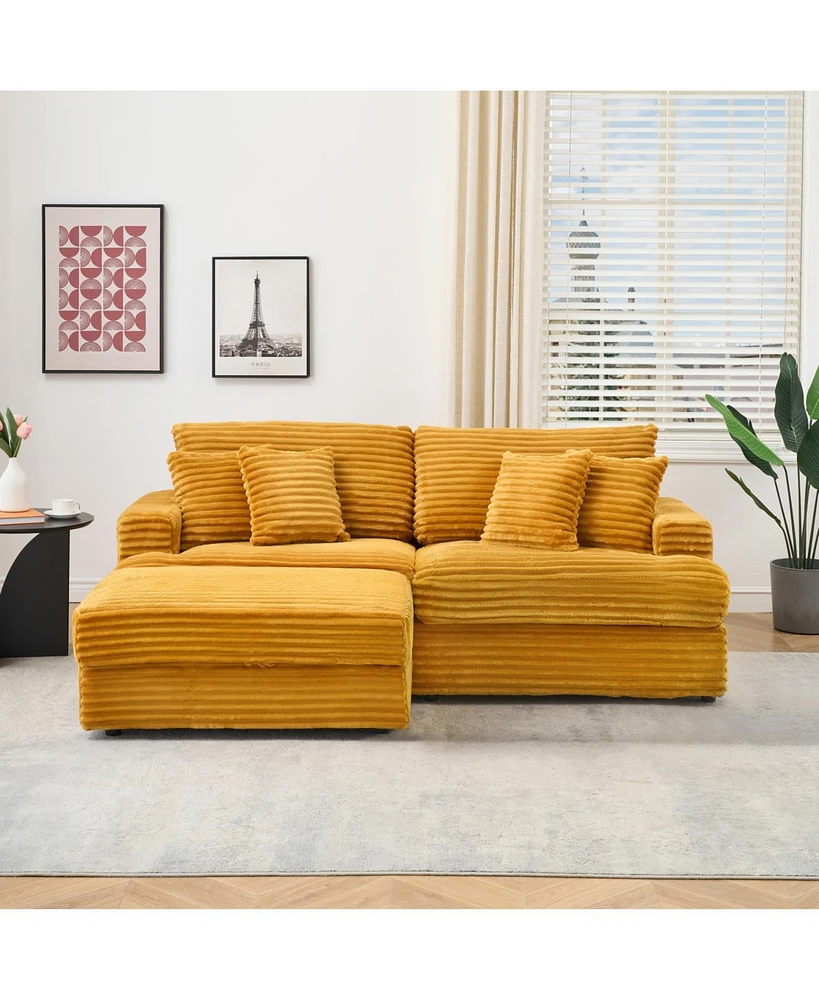 82 inches orange corduroy sofa, storage feet +4 throw pillows, create a living room, office fashion new darling!