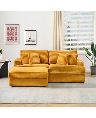 82 inches orange corduroy sofa, storage feet +4 throw pillows, create a living room, office fashion new darling!