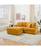 82 inches orange corduroy sofa, storage feet +4 throw pillows, create a living room, office fashion new darling!