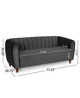 Luxurious Velvet Tuxedo Sofa with Channel Stitching and Modern Glamour