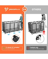 Yescom Mesh Pool Floats Storage Metal Frame Extra Large 12 Wheels Rolling Bin Cart with Blue Mesh Cover Replacement Net