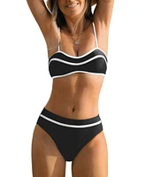 Cupshe Women's Sweetheart Neck Color Block Bikini Sets