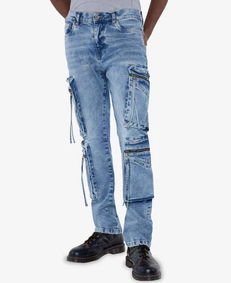 Raw X Men's All Over Zipper Cargo Pocket Straight Fit Fashion Jeans