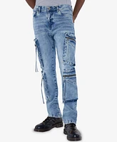 Raw X Men's All Over Zipper Cargo Pocket Straight Fit Fashion Jeans